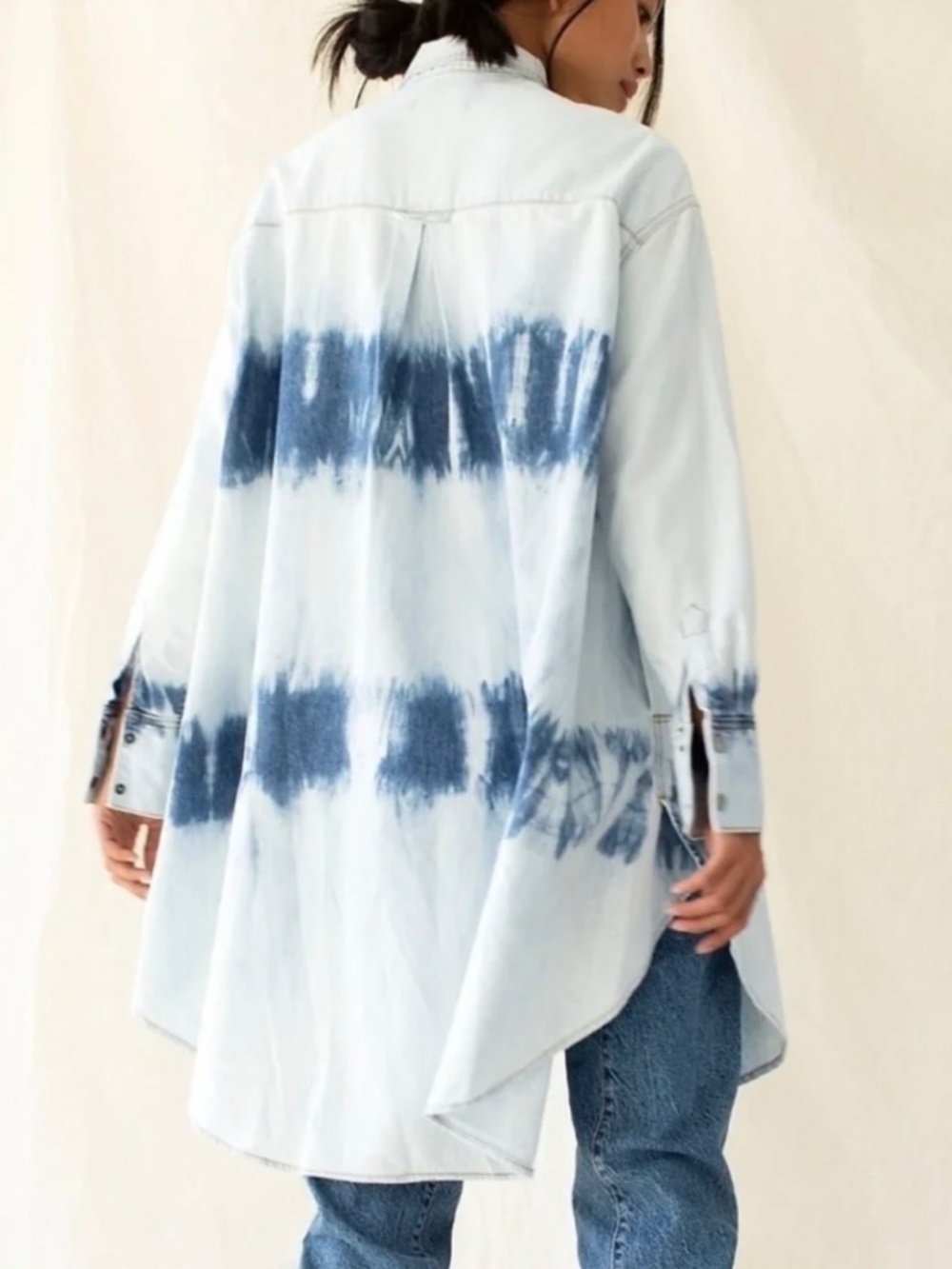 We The Free  Tunic Tie Dye Denim  Oversized Shirt Sz Xsmall